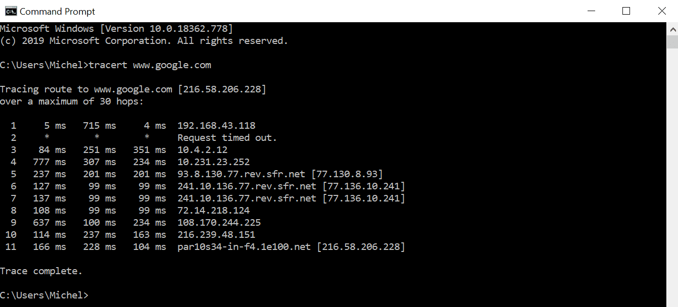 príkaz tracert
